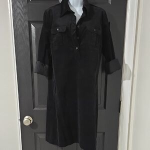 Chadwicks Black Long Sleeve Shirt Dress with Chest Pockets